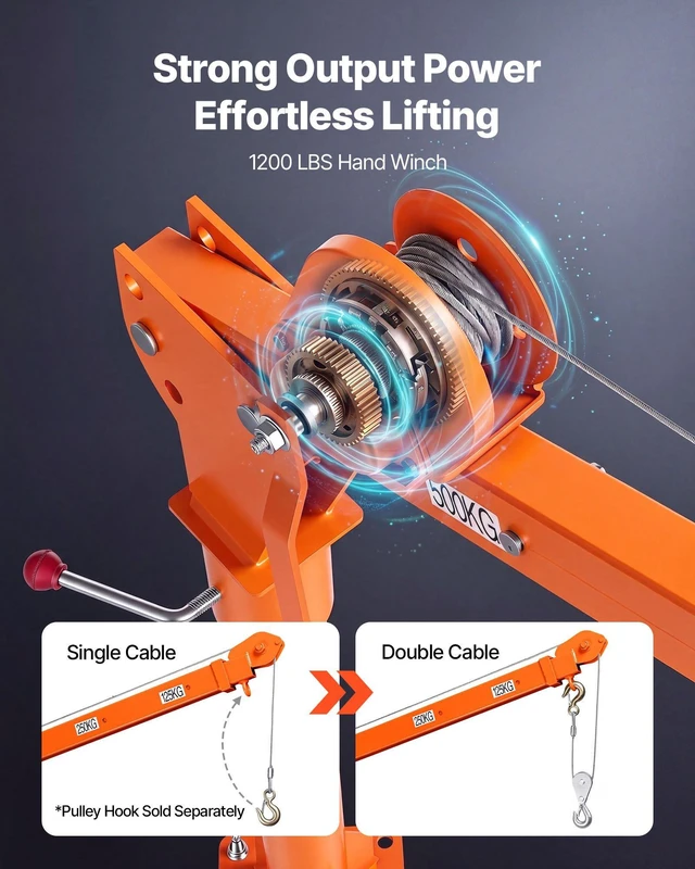 Alt view image 3 of 8 - VEVOR Truck Crane, 1100 lbs Manual Pickup Truck Crane with Hand Winch, 360° Rotating Telescopic Boom, Premium Galvanized Steel, Foldable Pickup Bed Jib for Machine Lumber Attic Heavy Load Lifting