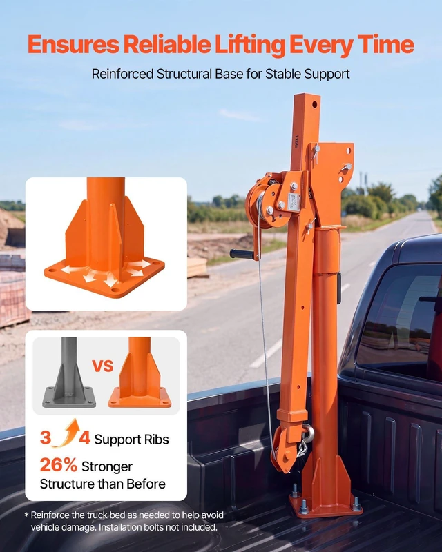 Alt view image 4 of 8 - VEVOR Truck Crane, 1100 lbs Manual Pickup Truck Crane with Hand Winch, 360° Rotating Telescopic Boom, Premium Galvanized Steel, Foldable Pickup Bed Jib for Machine Lumber Attic Heavy Load Lifting