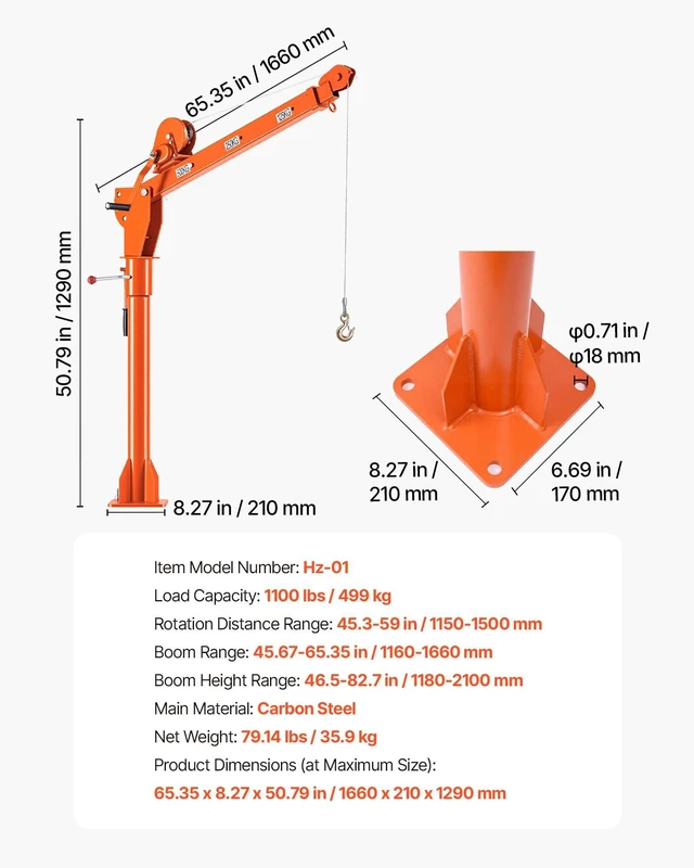 Alt view image 6 of 8 - VEVOR Truck Crane, 1100 lbs Manual Pickup Truck Crane with Hand Winch, 360° Rotating Telescopic Boom, Premium Galvanized Steel, Foldable Pickup Bed Jib for Machine Lumber Attic Heavy Load Lifting