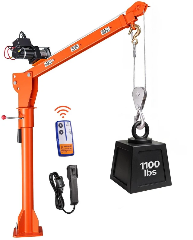 Main image of VEVOR Electric Truck Crane, 1100 lbs Pickup Truck Crane with 12V 3000 lbs Electric Winch, 360° Rotating Telescopic Boom, Premium Galvanized Steel, Foldable Pickup Bed Jib for Machine Lumber Lifting