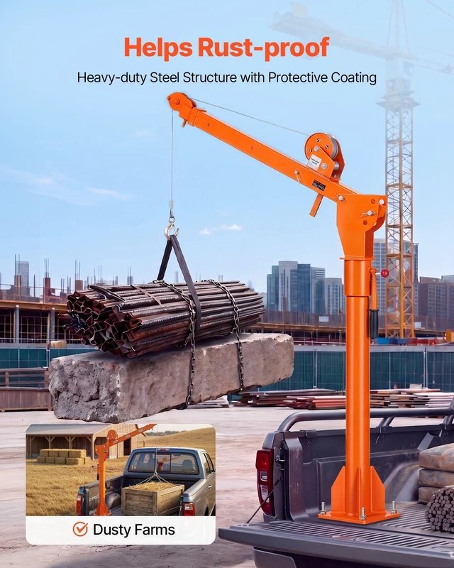 Alt view image 7 of 8 - VEVOR Truck Crane, 1100 lbs Manual Pickup Truck Crane with Hand Winch, 360° Rotating Telescopic Boom, Premium Galvanized Steel, Foldable Pickup Bed Jib for Machine Lumber Attic Heavy Load Lifting