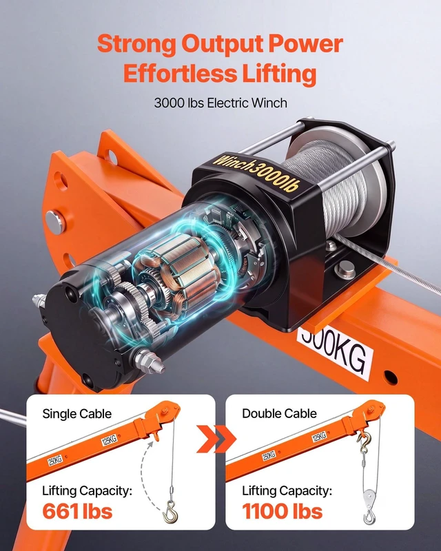 Alt view image 3 of 8 - VEVOR Electric Truck Crane, 1100 lbs Pickup Truck Crane with 12V 3000 lbs Electric Winch, 360° Rotating Telescopic Boom, Premium Galvanized Steel, Foldable Pickup Bed Jib for Machine Lumber Lifting