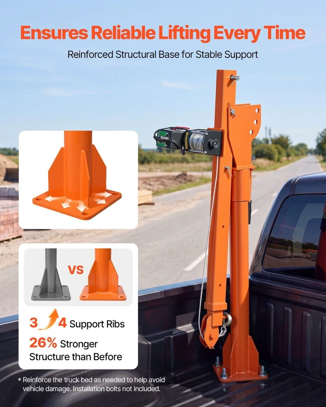 Alt view image 4 of 8 - VEVOR Electric Truck Crane, 1100 lbs Pickup Truck Crane with 12V 3000 lbs Electric Winch, 360° Rotating Telescopic Boom, Premium Galvanized Steel, Foldable Pickup Bed Jib for Machine Lumber Lifting