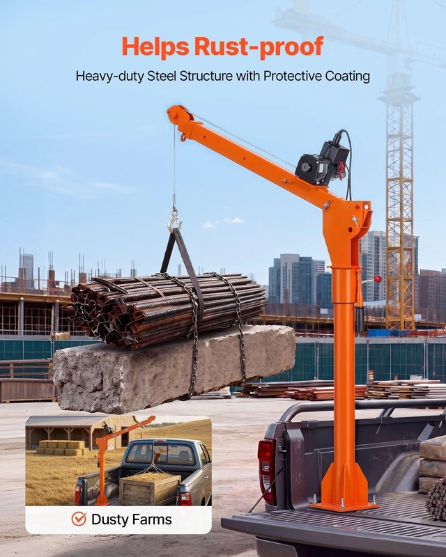 Alt view image 7 of 8 - VEVOR Electric Truck Crane, 1100 lbs Pickup Truck Crane with 12V 3000 lbs Electric Winch, 360° Rotating Telescopic Boom, Premium Galvanized Steel, Foldable Pickup Bed Jib for Machine Lumber Lifting