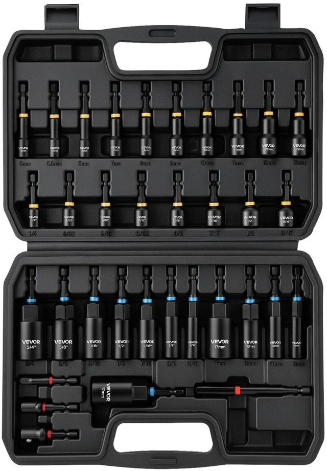 Main image of VEVOR Master Magnetic Impact Nut Driver Set 34-Piece, Metric & SAE Sizes, with Nut Setter, Quick Release Extension, Wing Nut Driver, Storage Box, Versatile for Automotive, Machinery, and DIY Tasks