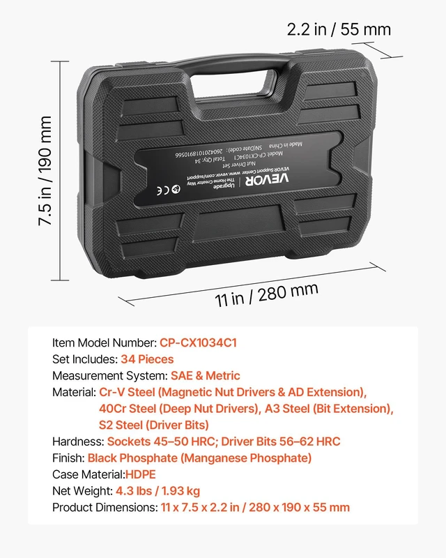 Alt view image 6 of 8 - VEVOR Master Magnetic Impact Nut Driver Set 34-Piece, Metric & SAE Sizes, with Nut Setter, Quick Release Extension, Wing Nut Driver, Storage Box, Versatile for Automotive, Machinery, and DIY Tasks