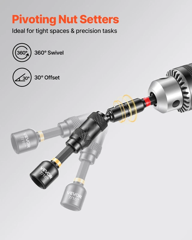 Alt view image 6 of 8 - VEVOR Master Magnetic Impact Nut Driver Set 55PCS, Metric & SAE Sizes, with Socket Adapters, Bit Holder, Wing Nut Driver, Pivoting Nutsetter, Quick Release Extension, Power Bits, Storage Box