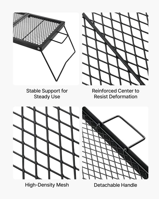 Alt view image 3 of 8 - VEVOR Heavy Duty Folding Campfire Grill, 24" Portable Camping Grill Grate, Sturdy Steel Mesh, Compact Equipment Over Fire Pit, with Legs and Handle, Grilling Rack for Outdoor Open Flame Cooking, Black
