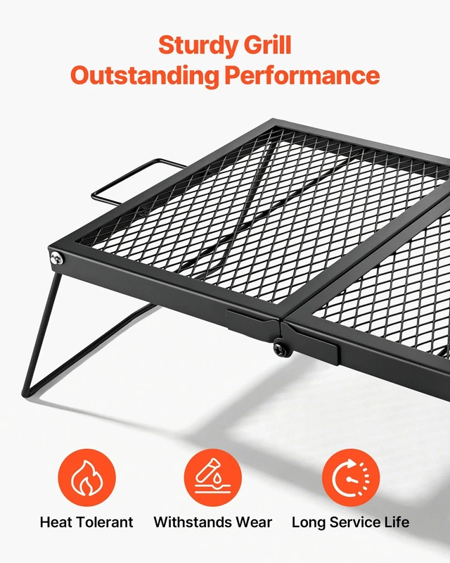 Alt view image 6 of 8 - VEVOR Heavy Duty Folding Campfire Grill, 24" Portable Camping Grill Grate, Sturdy Steel Mesh, Compact Equipment Over Fire Pit, with Legs and Handle, Grilling Rack for Outdoor Open Flame Cooking, Black