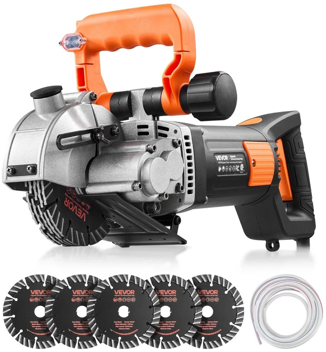 Main image of VEVOR Wall Chaser, 4800W Electric Wall Groove Cutting Machine, 6800 RPM Max Speed, Concrete Slotting Cutter with Guide Line, 5 pcs Blades, Adjustable Handle for Cutting Grooves in Brick, Concrete