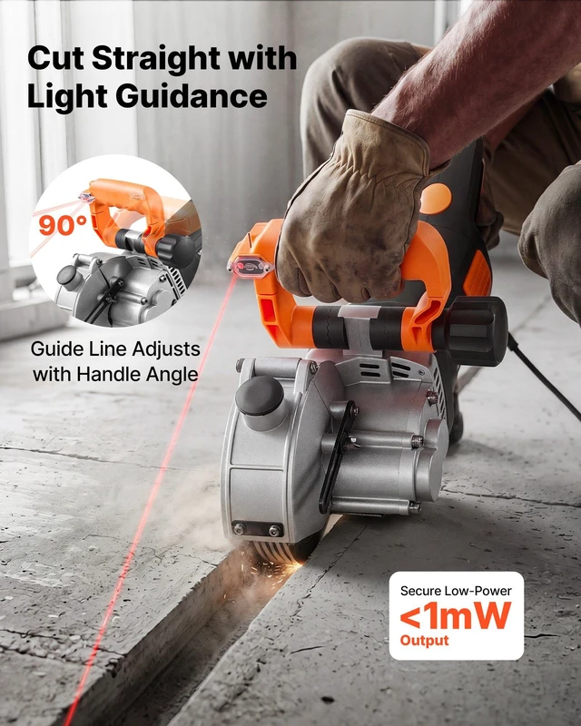 Alt view image 4 of 8 - VEVOR Wall Chaser, 4800W Electric Wall Groove Cutting Machine, 6800 RPM Max Speed, Concrete Slotting Cutter with Guide Line, 5 pcs Blades, Adjustable Handle for Cutting Grooves in Brick, Concrete