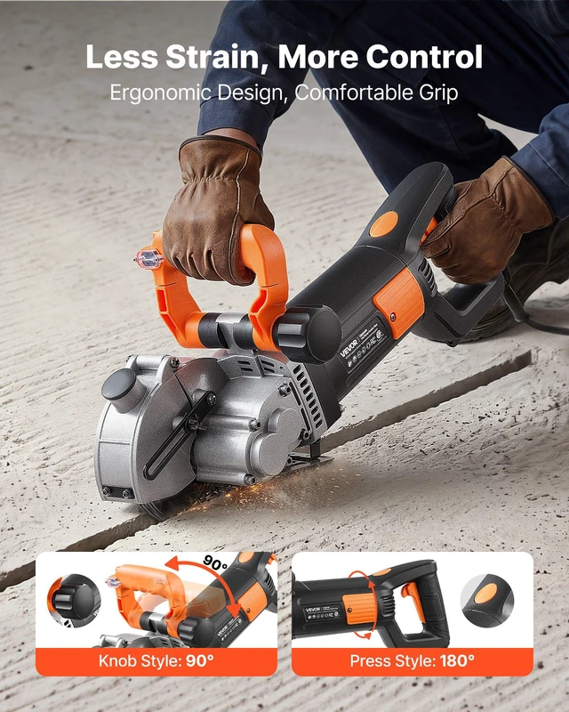 Alt view image 6 of 8 - VEVOR Wall Chaser, 4800W Electric Wall Groove Cutting Machine, 6800 RPM Max Speed, Concrete Slotting Cutter with Guide Line, 5 pcs Blades, Adjustable Handle for Cutting Grooves in Brick, Concrete