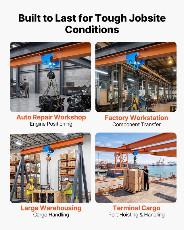 Alt view image 6 of 8 - VEVOR Manual Trolley, 6600 lbs/3 Ton Load Capacity, Push Beam Trolley with Dual Wheels, Adjustable for I-Beam Flange Width 2.5" to 8", Heavy Duty Carbon Steel Garage Hoist for Straight & Curved I Beam