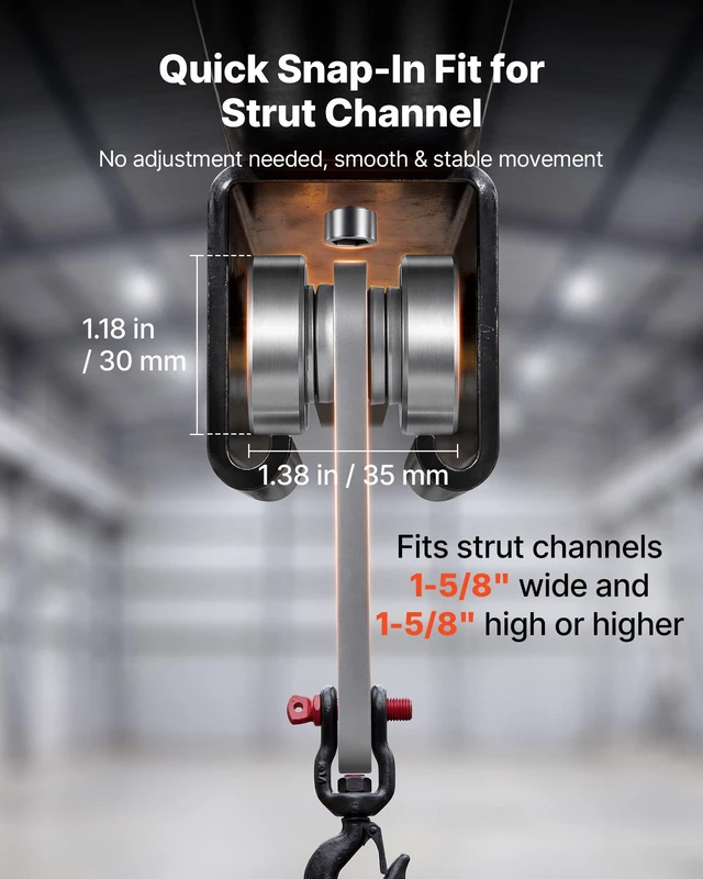 Alt view image 2 of 8 - VEVOR 4 Wheel Trolley Assembly Rollers, 4 Pcs 1100 lbs Load, Dual Bearing Trolley Assembly for 1-5/8" Wide and All 1-5/8" or Taller Strut Channel, Heavy Duty Sliding Track System for Warehouse Garage