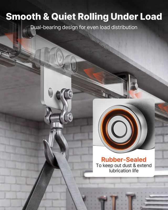 Alt view image 4 of 8 - VEVOR 4 Wheel Trolley Assembly Rollers, 4 Pcs 1100 lbs Load, Dual Bearing Trolley Assembly for 1-5/8" Wide and All 1-5/8" or Taller Strut Channel, Heavy Duty Sliding Track System for Warehouse Garage