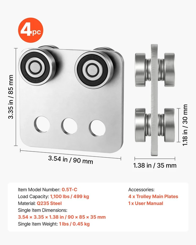 Alt view image 7 of 8 - VEVOR 4 Wheel Trolley Assembly Rollers, 4 Pcs 1100 lbs Load, Dual Bearing Trolley Assembly for 1-5/8" Wide and All 1-5/8" or Taller Strut Channel, Heavy Duty Sliding Track System for Warehouse Garage