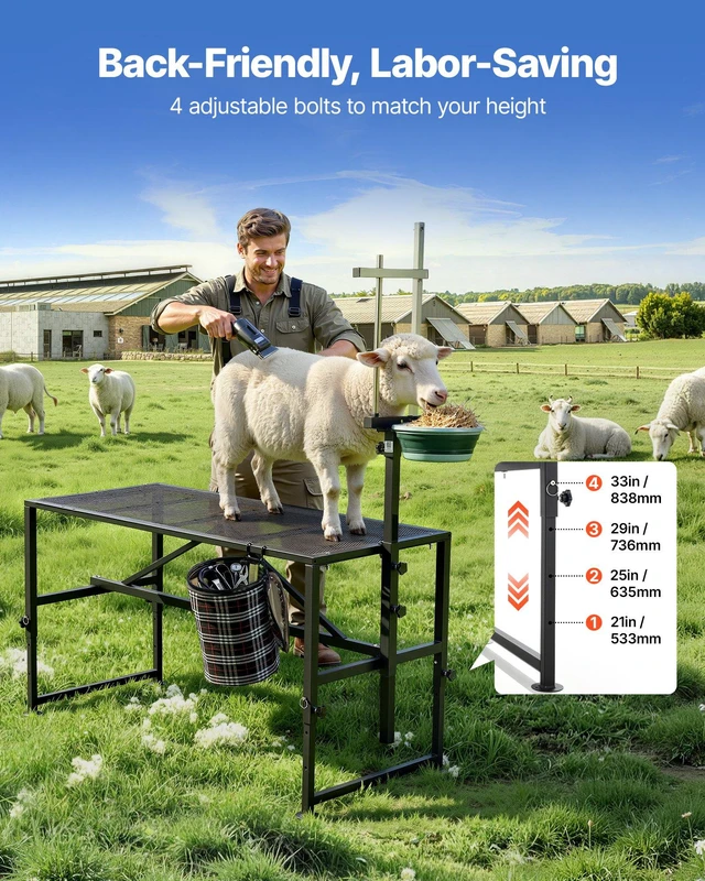 Alt view image 4 of 8 - VEVOR Goat Milking Stand, 600 lbs Heavy Duty Goat Stand with Feed Bin, Adjustable Headpiece & Tool Basket, Stanchion for Grooming & Hoof Trimming, Metal Livestock Platform for Sheep, 51" x 23", Black