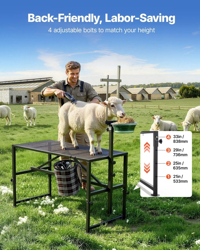 Alt view image 4 of 8 - VEVOR Goat Milking Stand, 600 lbs Heavy Duty Goat Stand with Feed Bin, Adjustable Headpiece & Tool Basket, Stanchion for Grooming & Hoof Trimming, Metal Livestock Platform for Sheep, 47" x 23", Black