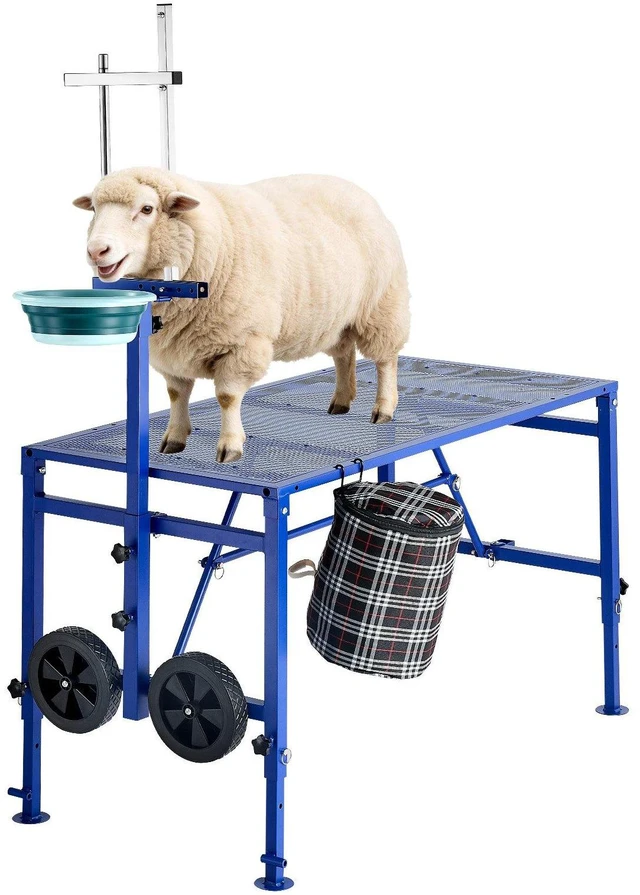 Main image of VEVOR Goat Milking Stand, 600 lbs Heavy Duty Foldable Goat Stand with Feed Bin & Wheels, Adjustable Headpiece & Tool Basket, Stanchion for Grooming & Hoof Trimming, Metal Livestock Platform for Sheep