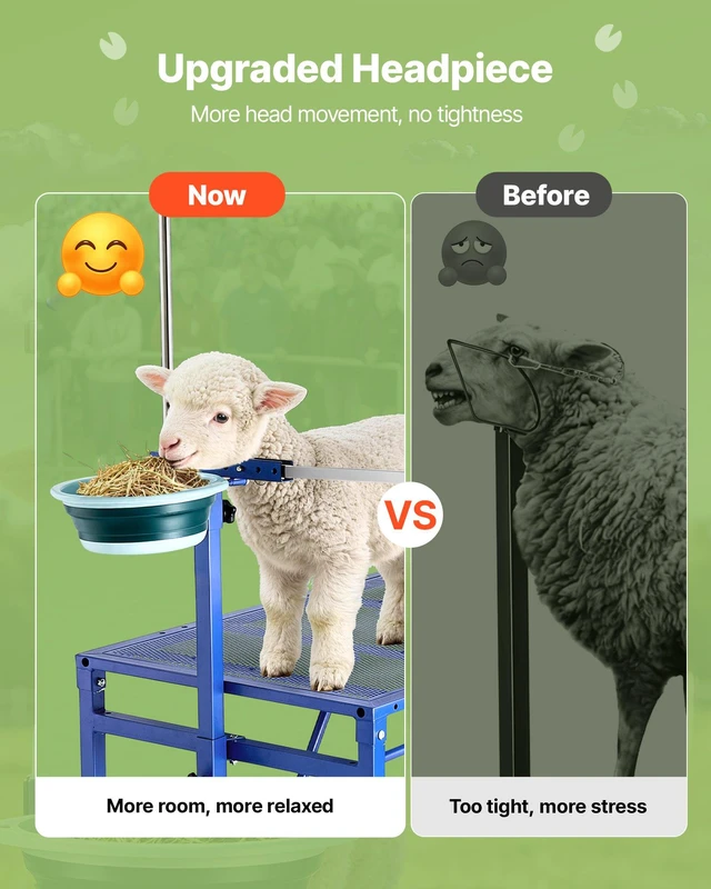 Alt view image 3 of 8 - VEVOR Goat Milking Stand, 600 lbs Heavy Duty Foldable Goat Stand with Feed Bin & Wheels, Adjustable Headpiece & Tool Basket, Stanchion for Grooming & Hoof Trimming, Metal Livestock Platform for Sheep