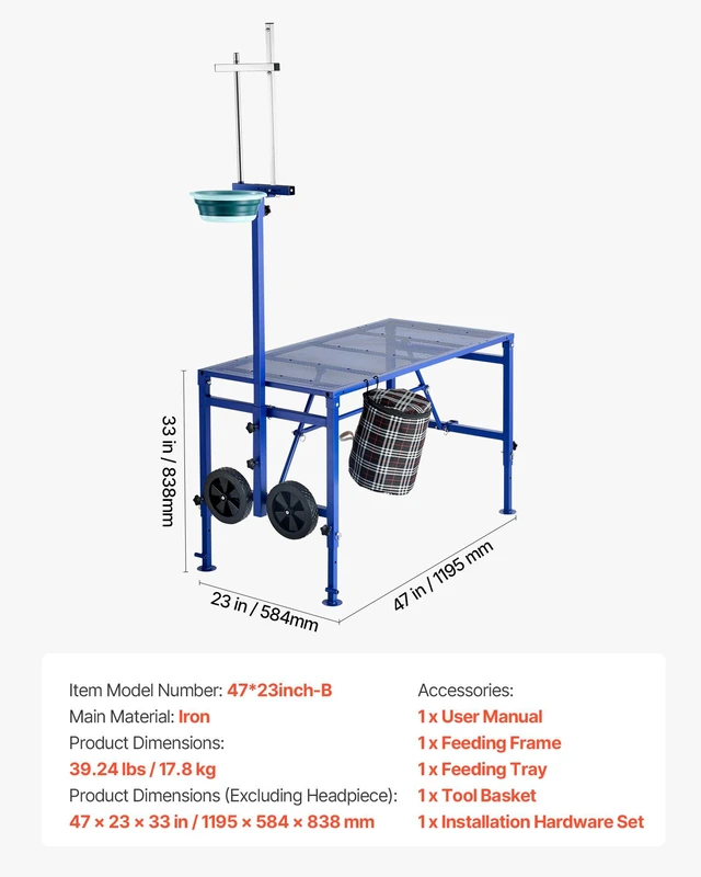 Alt view image 7 of 8 - VEVOR Goat Milking Stand, 600 lbs Heavy Duty Foldable Goat Stand with Feed Bin & Wheels, Adjustable Headpiece & Tool Basket, Stanchion for Grooming & Hoof Trimming, Metal Livestock Platform for Sheep