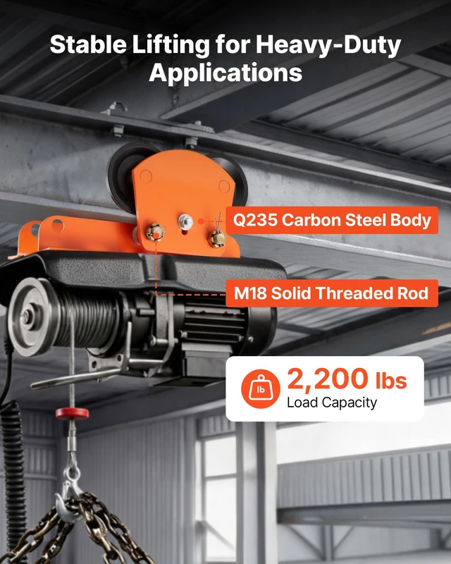 Alt view image 3 of 8 - VEVOR Electric Hoist Manual Trolley, 2200 lbs/1 Ton Load for PA600 PA700 PA800 PA900 PA1000, Push Beam Trolley with Dual Wheels, 2.68"-4.33" Adjustable Beam Flange Width for Straight & Curved I-Beam