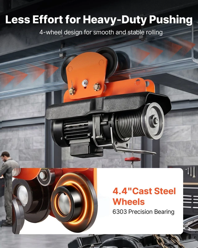 Alt view image 5 of 8 - VEVOR Electric Hoist Manual Trolley, 2200 lbs/1 Ton Load for PA600 PA700 PA800 PA900 PA1000, Push Beam Trolley with Dual Wheels, 2.68"-4.33" Adjustable Beam Flange Width for Straight & Curved I-Beam
