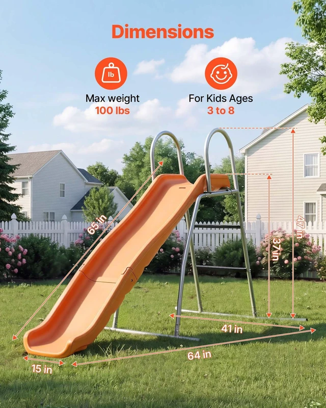 Alt view image 3 of 8 - VEVOR Water Slide, 5.5ft Outdoor Waterslide for Kids, Free Standing Pool Wave Slide with 6.5ft Ground Tarp, Built in Adjustable Sprinkler, Metal Plastic Playground Equipment, Platform for Backyard Fun