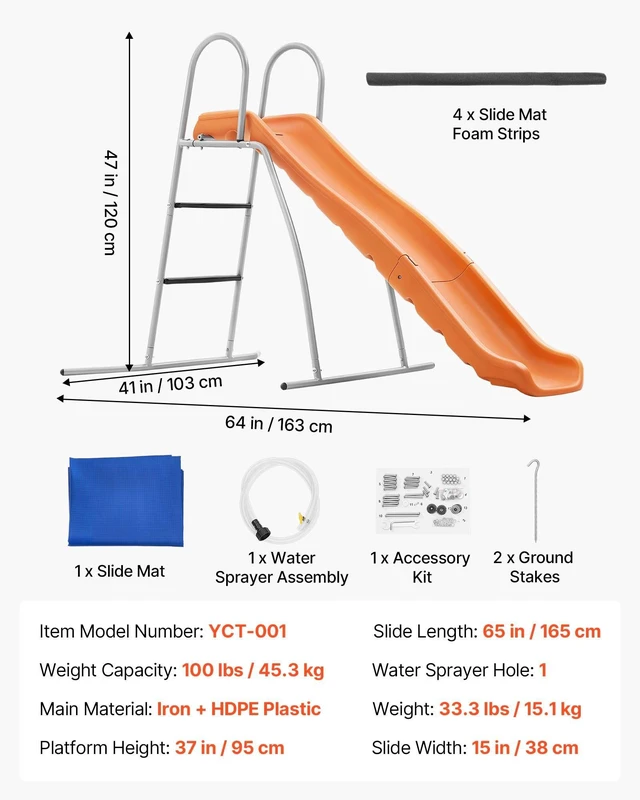 Alt view image 7 of 8 - VEVOR Water Slide, 5.5ft Outdoor Waterslide for Kids, Free Standing Pool Wave Slide with 6.5ft Ground Tarp, Built in Adjustable Sprinkler, Metal Plastic Playground Equipment, Platform for Backyard Fun