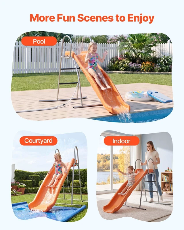 Alt view image 6 of 8 - VEVOR Water Slide, 5.5ft Outdoor Waterslide for Kids, Free Standing Pool Wave Slide with 6.5ft Ground Tarp, Built in Adjustable Sprinkler, Metal Plastic Playground Equipment, Platform for Backyard Fun