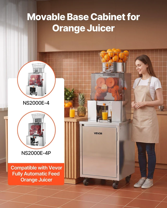 Alt view image 2 of 8 - VEVOR Movable Base Cabinet for Orange Juicer, Thickened Stainless Steel Cabinet, 4 Swivel Casters, Compatible with VEVOR NS2000E-4\NS2000E-4P Fully Automatic Feed Orange Juicer, Easy Installation