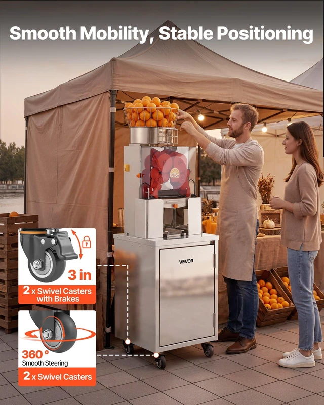 Alt view image 4 of 8 - VEVOR Movable Base Cabinet for Orange Juicer, Thickened Stainless Steel Cabinet, 4 Swivel Casters, Compatible with VEVOR NS2000E-4\NS2000E-4P Fully Automatic Feed Orange Juicer, Easy Installation