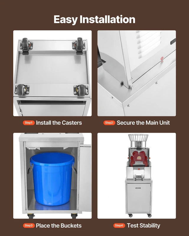 Alt view image 6 of 8 - VEVOR Movable Base Cabinet for Orange Juicer, Thickened Stainless Steel Cabinet, 4 Swivel Casters, Compatible with VEVOR NS2000E-4\NS2000E-4P Fully Automatic Feed Orange Juicer, Easy Installation