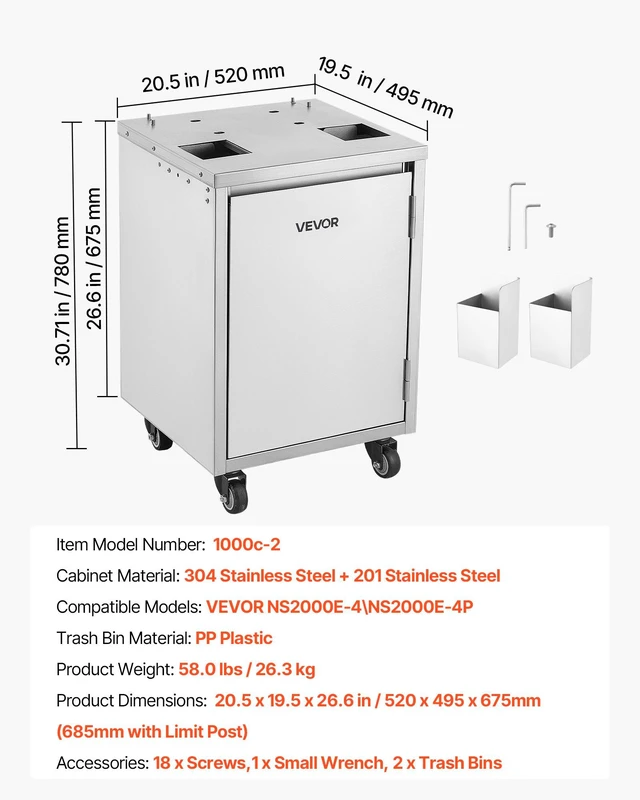 Alt view image 7 of 8 - VEVOR Movable Base Cabinet for Orange Juicer, Thickened Stainless Steel Cabinet, 4 Swivel Casters, Compatible with VEVOR NS2000E-4\NS2000E-4P Fully Automatic Feed Orange Juicer, Easy Installation
