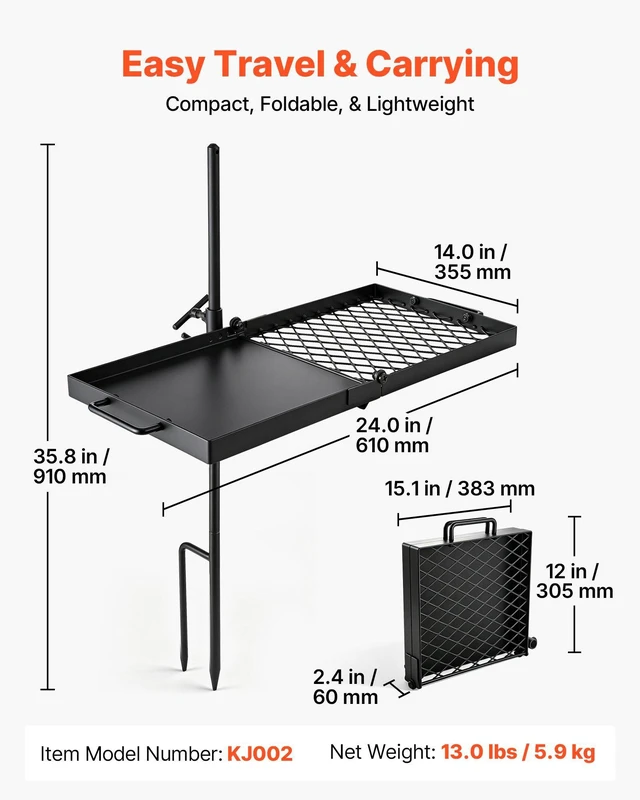 Alt view image 2 of 8 - VEVOR Heavy Duty Swivel Campfire Grill, 24" Portable Camping Grill Grate & Griddle, Sturdy Steel BBQ Mesh, 360° Height Adjustable Over Fire Pit Equipment, for Outdoor Open Flame Cooking, Black