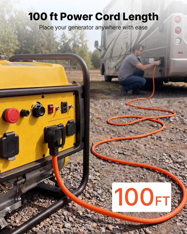 Alt view image 4 of 8 - VEVOR 50 Amp Generator Cord, 100 Feet, 125/250V RV Power Cord NEMA 14-50P to SS2-50R with Twist Lock, Grip Handle, Heavy Duty 6AWG/3 + 8AWG/1 Generator Cable, for RV Camper Generator to House, Orange