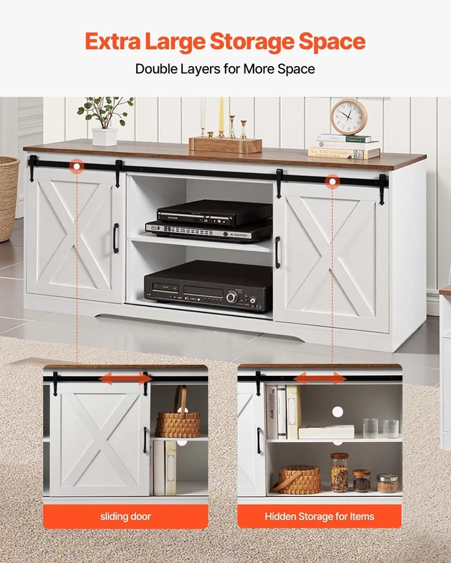 Alt view image 3 of 8 - VEVOR 4 Pieces Farmhouse Coffee Table Sets, 40 in Coffee Table with 2 End Tables and 66 in TV Stand, Easy Assembly Living Room Tables Sets with Charging Station, for Office, Living Room & Apartment