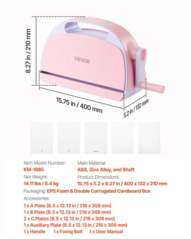 Alt view image 7 of 8 - VEVOR Manual Die Cutting and Embossing Machine, 9" Opening, Portable Die Cut Machine with Cutting Plates, Ergonomic Handle, Easy to Store, for Arts and Crafts, Scrapbooking, Card Making, Crafting