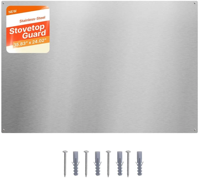 Main image of VEVOR 36" x 24" Stainless Steel Backsplash for Stove, Ultra Flat Splatter Guard, Wall Shield Range Hood Backsplash, Easy Clean Kitchen Wall Metal Panel, Pre-Drilled Holes for Easy Installation, Silver
