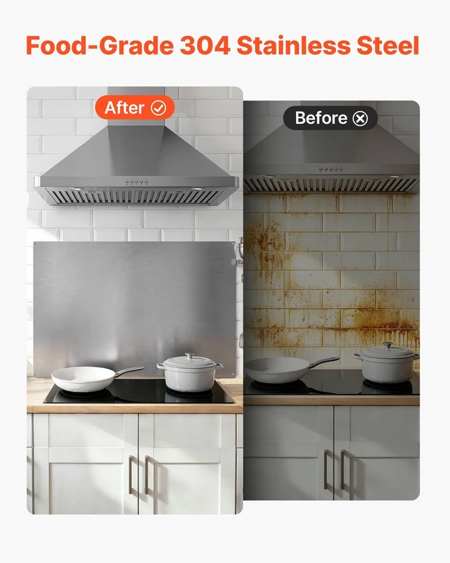 Alt view image 5 of 8 - VEVOR 36" x 24" Stainless Steel Backsplash for Stove, Ultra Flat Splatter Guard, Wall Shield Range Hood Backsplash, Easy Clean Kitchen Wall Metal Panel, Pre-Drilled Holes for Easy Installation, Silver