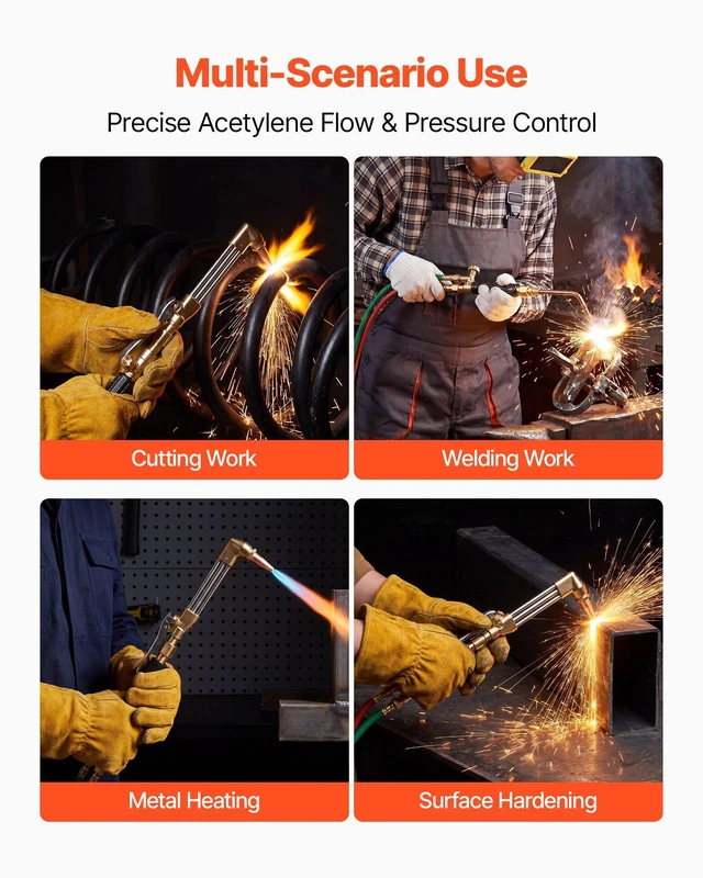 Alt view image 6 of 8 - VEVOR Oxygen Acetylene Torch Kit with Check Valves, Gas Welding Cutting Torch Kit, Heavy Duty Professional Oxy Acetylene Brazing Set with 15FT Twin-Hose, 2 Cutting Tips, Welding Tips & Gas Regulators