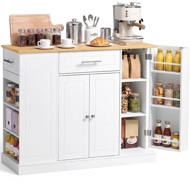 Main image of VEVOR Kitchen Island Cart with Storage, 42.36 in Wide Island Table for Kitchen, with 2 Drawers, Storage Cabinet, Table for Home Dining Room, White