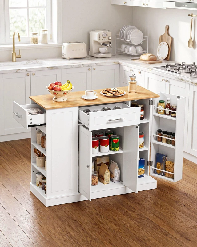 Alt view image 2 of 8 - VEVOR Kitchen Island Cart with Storage, 42.36 in Wide Island Table for Kitchen, with 2 Drawers, Storage Cabinet, Table for Home Dining Room, White