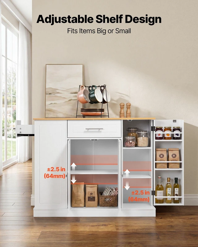 Alt view image 6 of 8 - VEVOR Kitchen Island Cart with Storage, 42.36 in Wide Island Table for Kitchen, with 2 Drawers, Storage Cabinet, Table for Home Dining Room, White