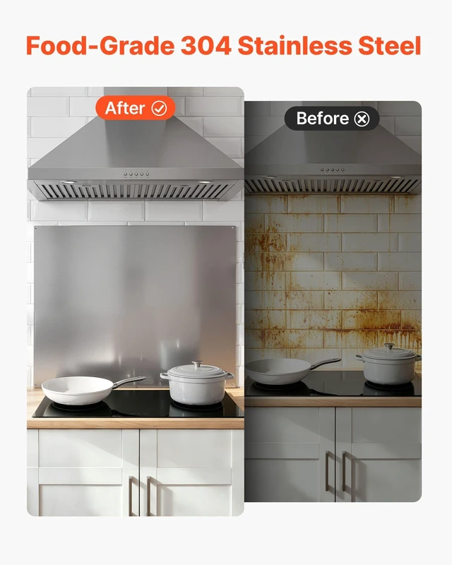 Alt view image 5 of 8 - VEVOR 30" x 24" Stainless Steel Backsplash for Stove, Ultra Flat Splatter Guard, Wall Shield Range Hood Backsplash, Easy Clean Kitchen Wall Metal Panel, Pre-Drilled Holes for Easy Installation, Silver