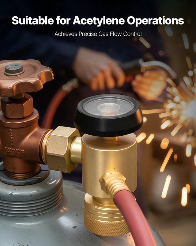 Alt view image 6 of 8 - VEVOR CGA520 Acetylene Regulator for B-Type Tanks, AR-B Air Acetylene Regulator Gauge with 3/8"-24 LH Outlet Connection, Heavy-Duty Brass Body for Welding Brazing Applications