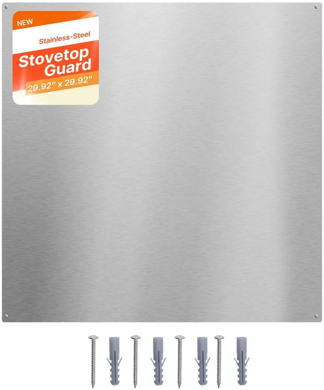 Main image of VEVOR 30" x 30" Stainless Steel Backsplash for Stove, Ultra Flat Splatter Guard, Wall Shield Range Hood Backsplash, Easy Clean Kitchen Wall Metal Panel, Pre-Drilled Holes for Easy Installation, Silver
