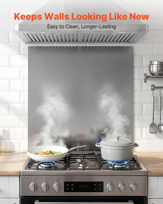 Alt view image 2 of 8 - VEVOR 30" x 30" Stainless Steel Backsplash for Stove, Ultra Flat Splatter Guard, Wall Shield Range Hood Backsplash, Easy Clean Kitchen Wall Metal Panel, Pre-Drilled Holes for Easy Installation, Silver