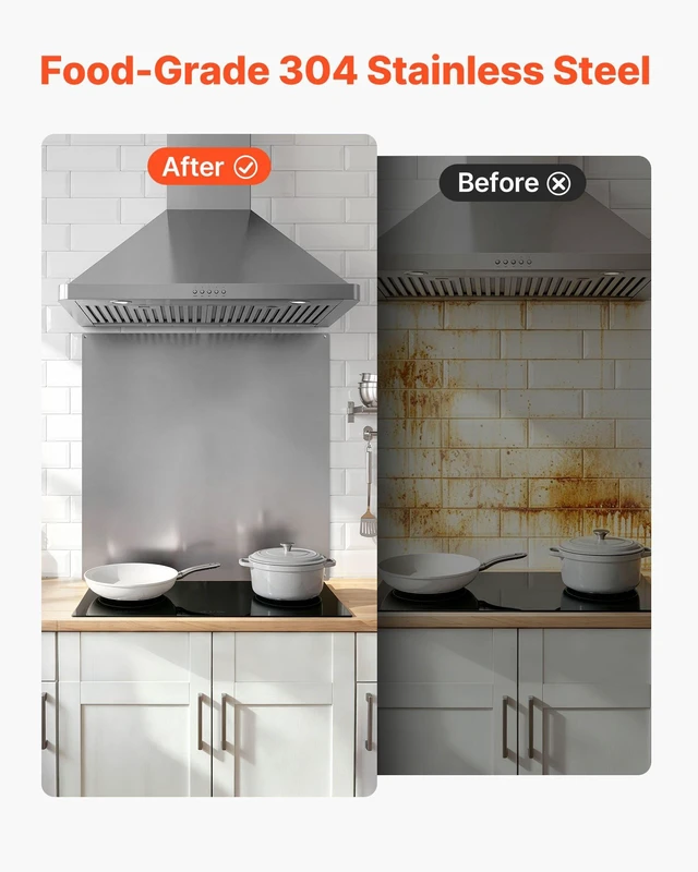 Alt view image 5 of 8 - VEVOR 30" x 30" Stainless Steel Backsplash for Stove, Ultra Flat Splatter Guard, Wall Shield Range Hood Backsplash, Easy Clean Kitchen Wall Metal Panel, Pre-Drilled Holes for Easy Installation, Silver