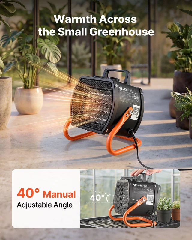 Alt view image 4 of 8 - VEVOR Greenhouse Heater, 1500W Electric PTC Space Heater with Fan, Low & High Heat Modes, 40° Adjustable Angle, Overheat Protection, Portable for Grow Tent, Small Greenhouse, Flower Room, Home Office